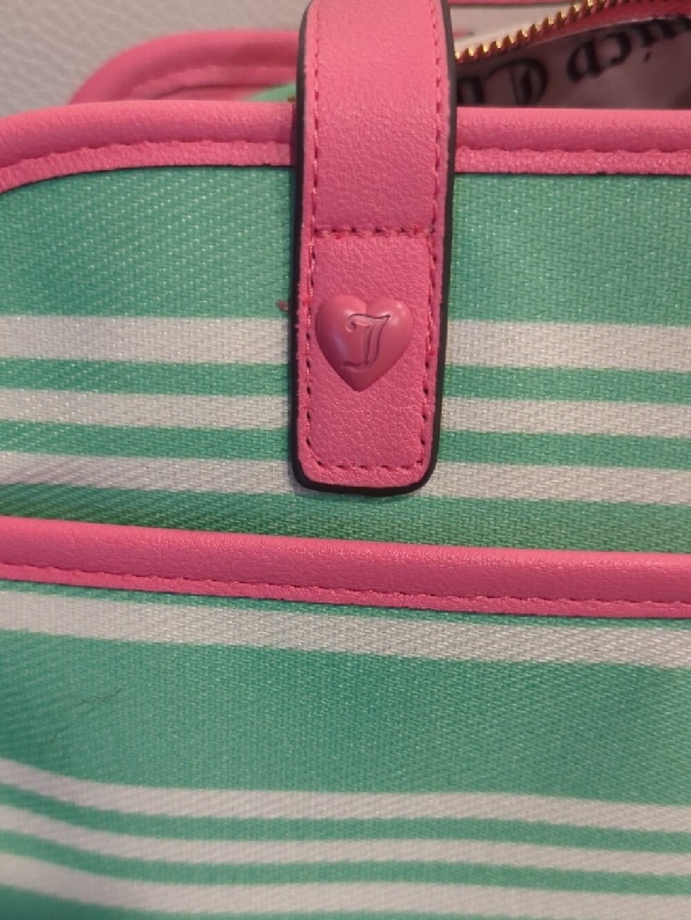 Juicy Couture Pink & Mint Striped Crossbody Satchel - Picture 8 of 10